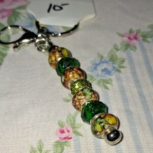 Green and Brown Beaded Keychain